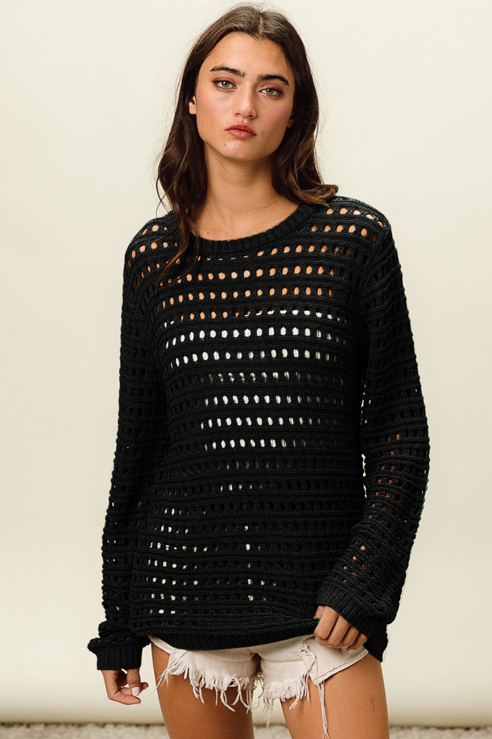 BiBi Round Neck Openwork Knit Cover Up Cover Up Trendsi   