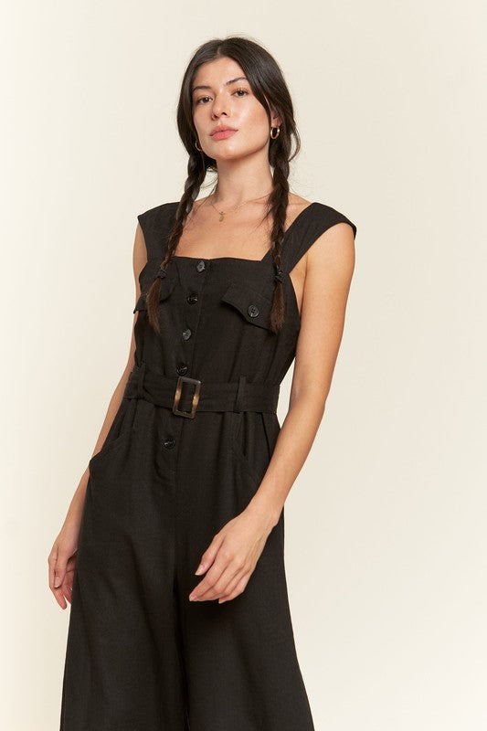 Jade By Jane Linen Blend Belted Utility Jumpsuit | Effortless Boho Chic Style - NeoKira Unlimited