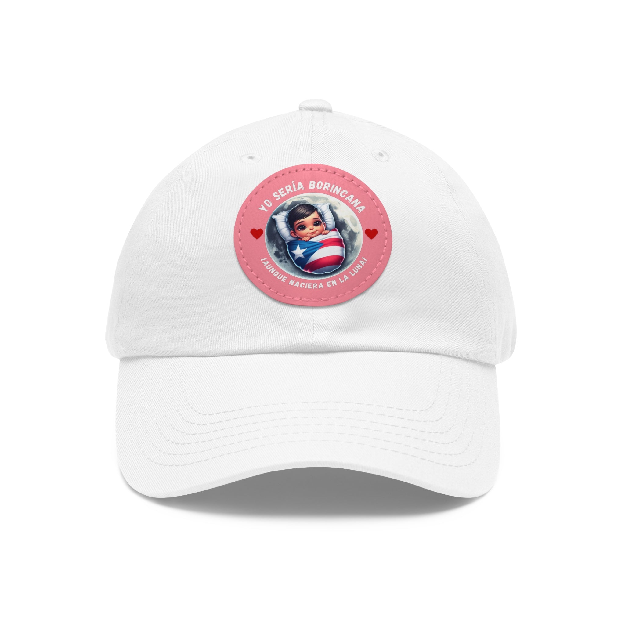 YO SERIA BORINCANA Dad Hat with Leather Patch (Round) Caps Printify White / Pink patch Circle One size