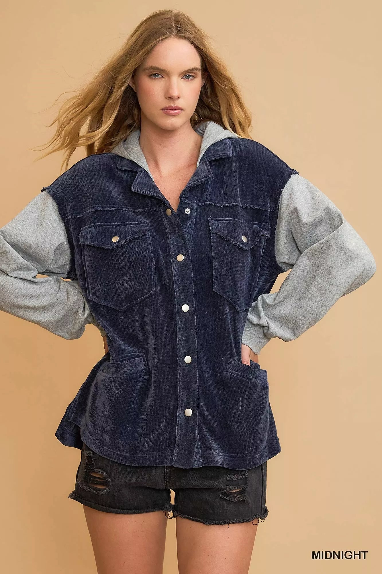 Umgee Contrast Hooded Chenille Jacket – Casual Streetwear - NeoKira Unlimited