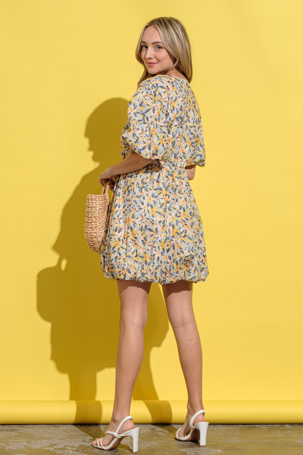 And The Why Full Size Floral Surplice Puff Sleeve Dress - NeoKira Unlimited
