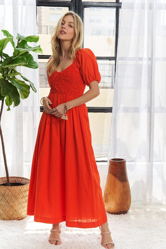 ADORA Popcorn Smocked Puff Sleeve Dress - NeoKira Unlimited