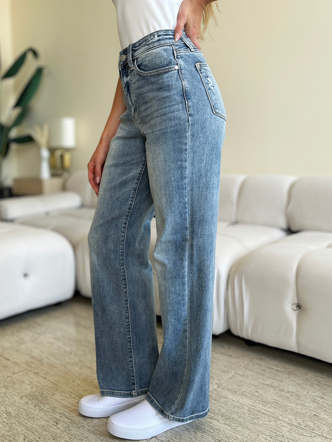 Judy Blue Full Size High Waist Straight Jeans Jeans Trendsi   