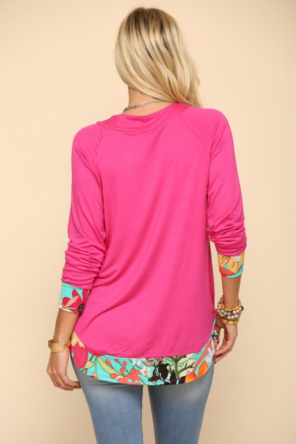 Celeste Full Size Tropical Print Long Sleeve T-Shirt Top Trendsi   