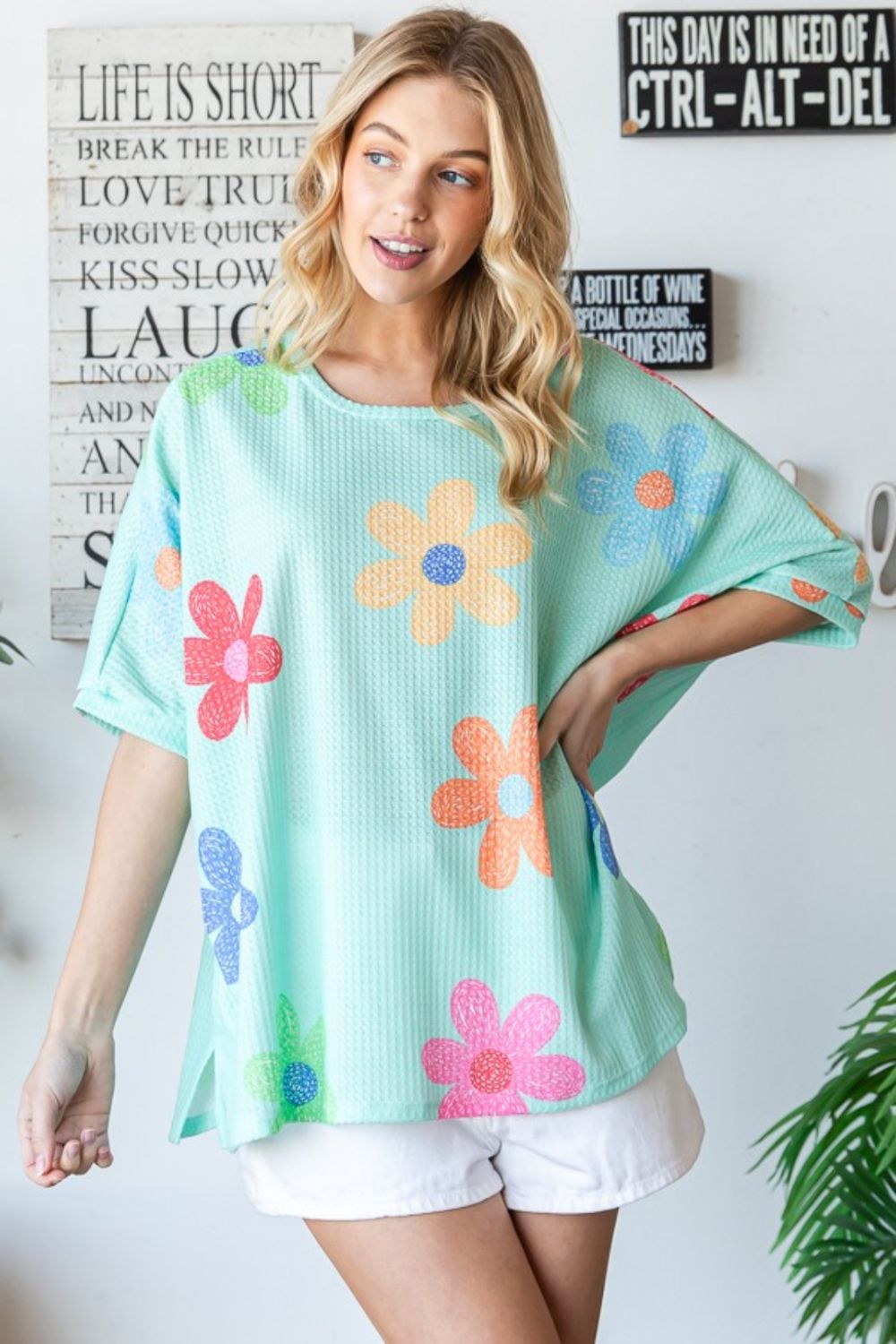 HOPELY Floral Waffle Oversize T-Shirt - NeoKira Unlimited