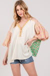 SAGE + FIG Color Block Bubble Sleeve Top Shirt Trendsi   