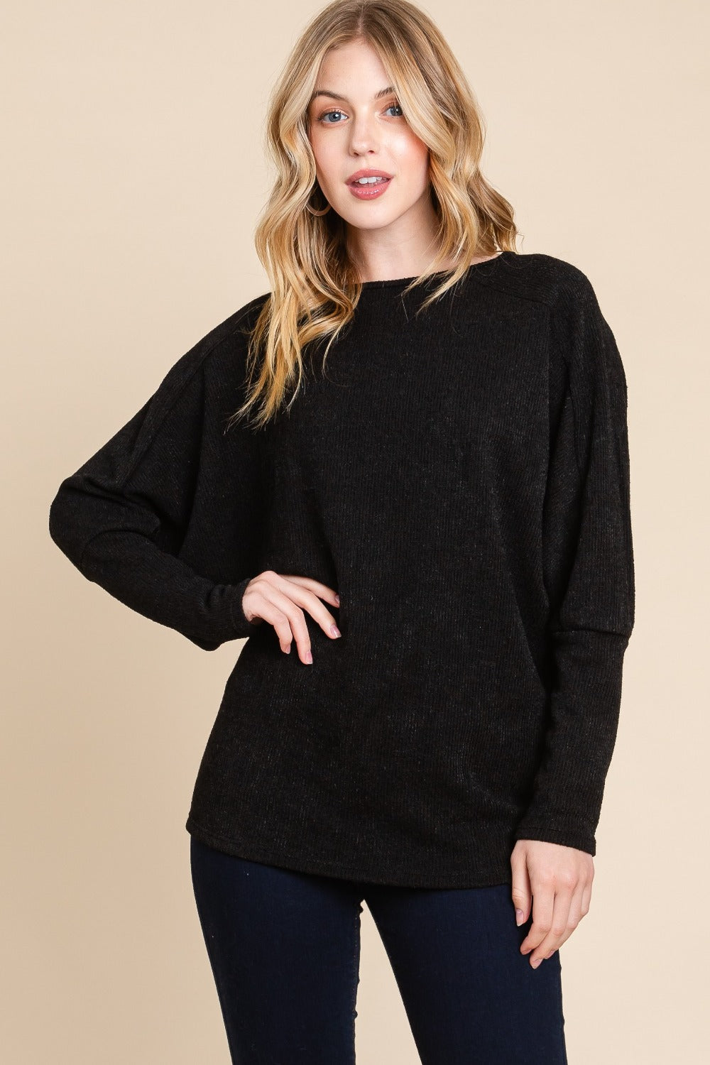 BOMBOM Drop Shoulder Long Sleeve Knit Top - NeoKira Unlimited