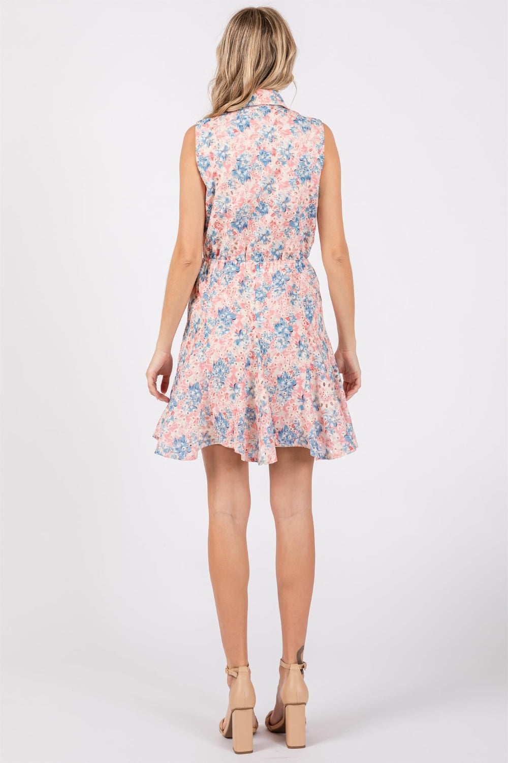 GeeGee Full Size Floral Eyelet Sleeveless Mini Dress - NeoKira Unlimited
