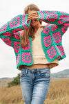 Two-Tone Floral Square Crochet Open Knit Cardigan  Davi & Dani   