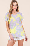 BOMBOM Floral Short Sleeve T-Shirt T-Shirt Trendsi Lilac-Yellow S 