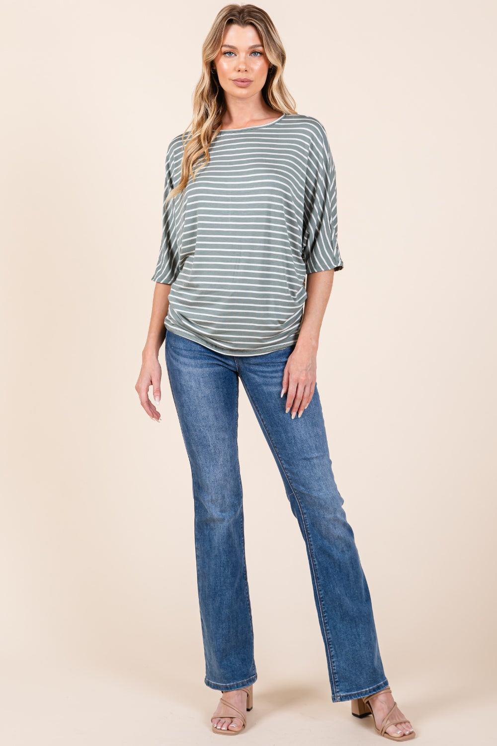 BOMBOM Striped Boat Neck Dolman Sleeve Top - NeoKira Unlimited