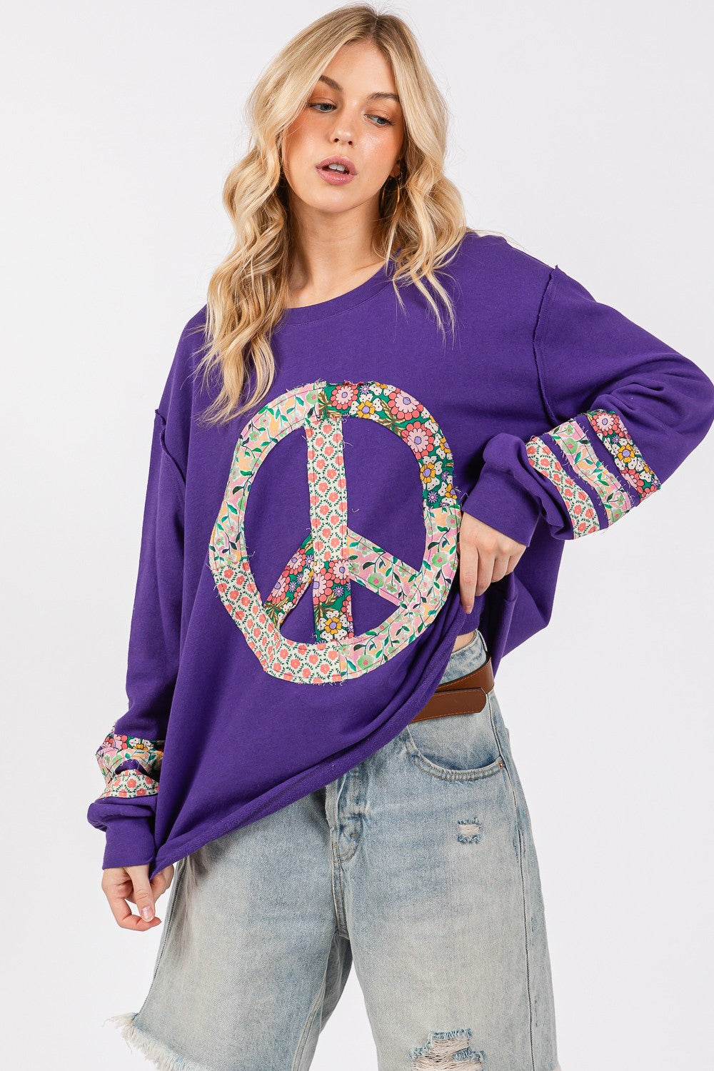 SAGE+FIG Peace Applique Patch Long Sleeve Top - NeoKira Unlimited