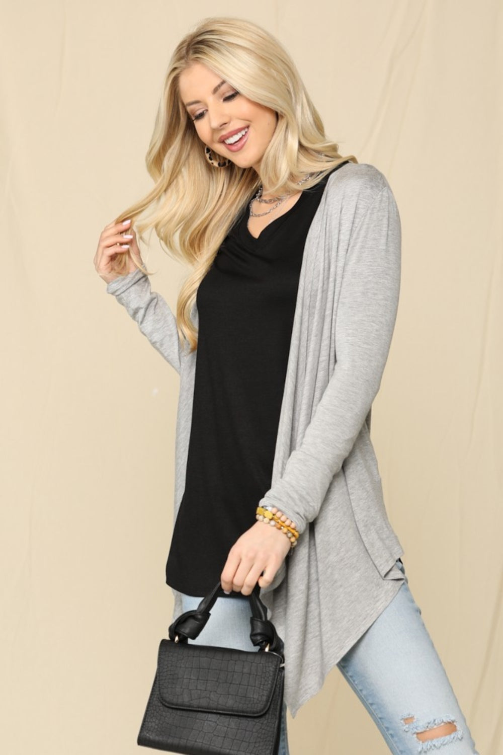 Celeste Full Size Open Front Knit Cardigan Cardigan Trendsi   