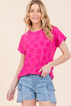 BOMBOM Textured Floral Pattern Short Sleeve T-Shirt T-Shirt Trendsi   