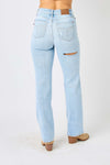 Judy Blue Full Size High Waist Distressed Straight Jeans Jeans Trendsi   