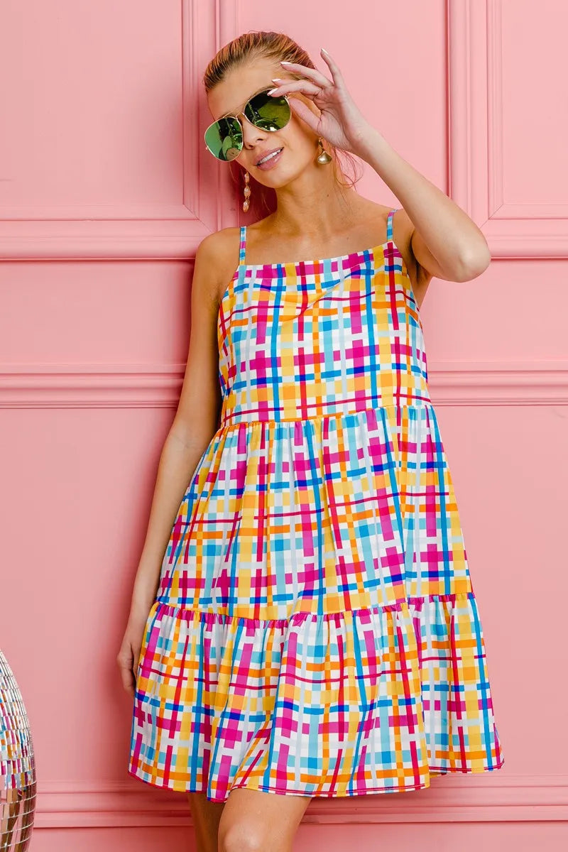 BiBi Multi Colors Plaid Sleeveless Sun Dress - NeoKira Unlimited
