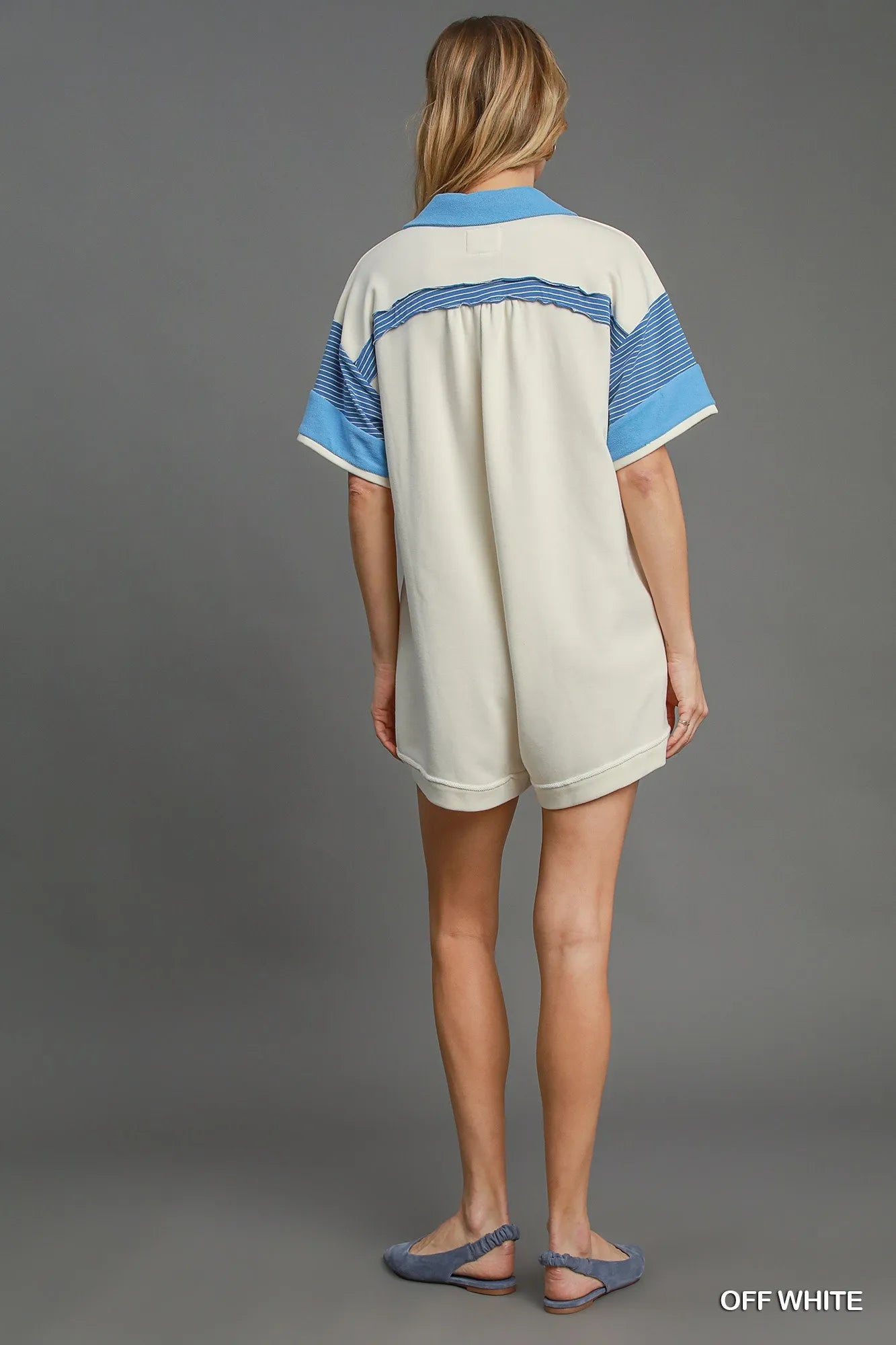 Umgee French Terry Collared Colorblock Romper – Relaxed Chic - NeoKira Unlimited