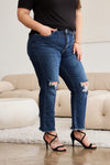 RFM Full Size Tummy Control Distressed High Waist Raw Hem Jeans Jeans Trendsi   