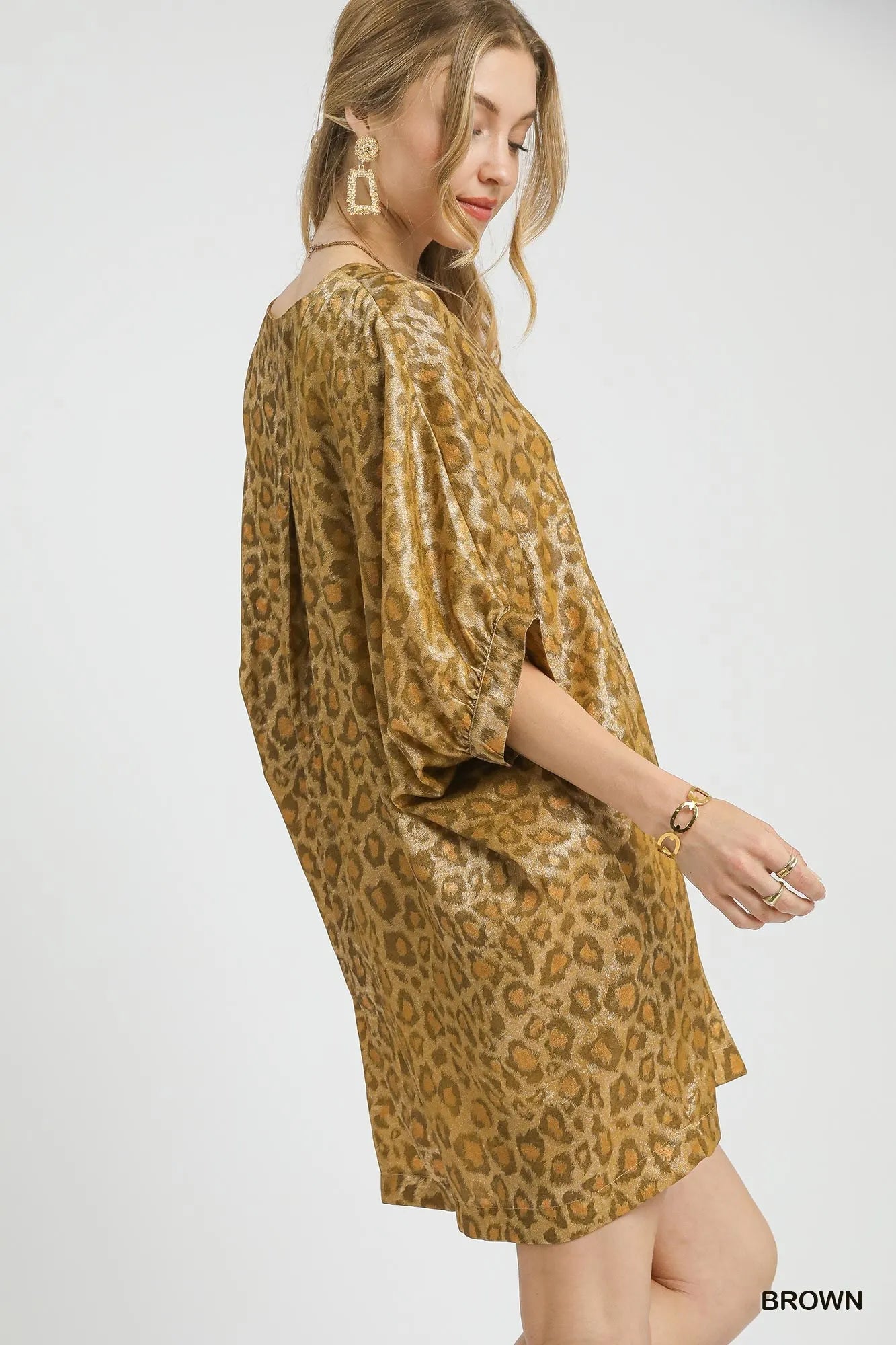 Umgee Metallic Leopard Print V-Neck Kimono Dress – Glam Statement Style - NeoKira Unlimited
