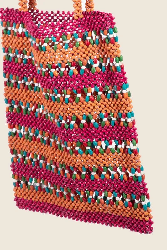 Fame Contrast Wooden Beaded Tote Bag - NeoKira Unlimited