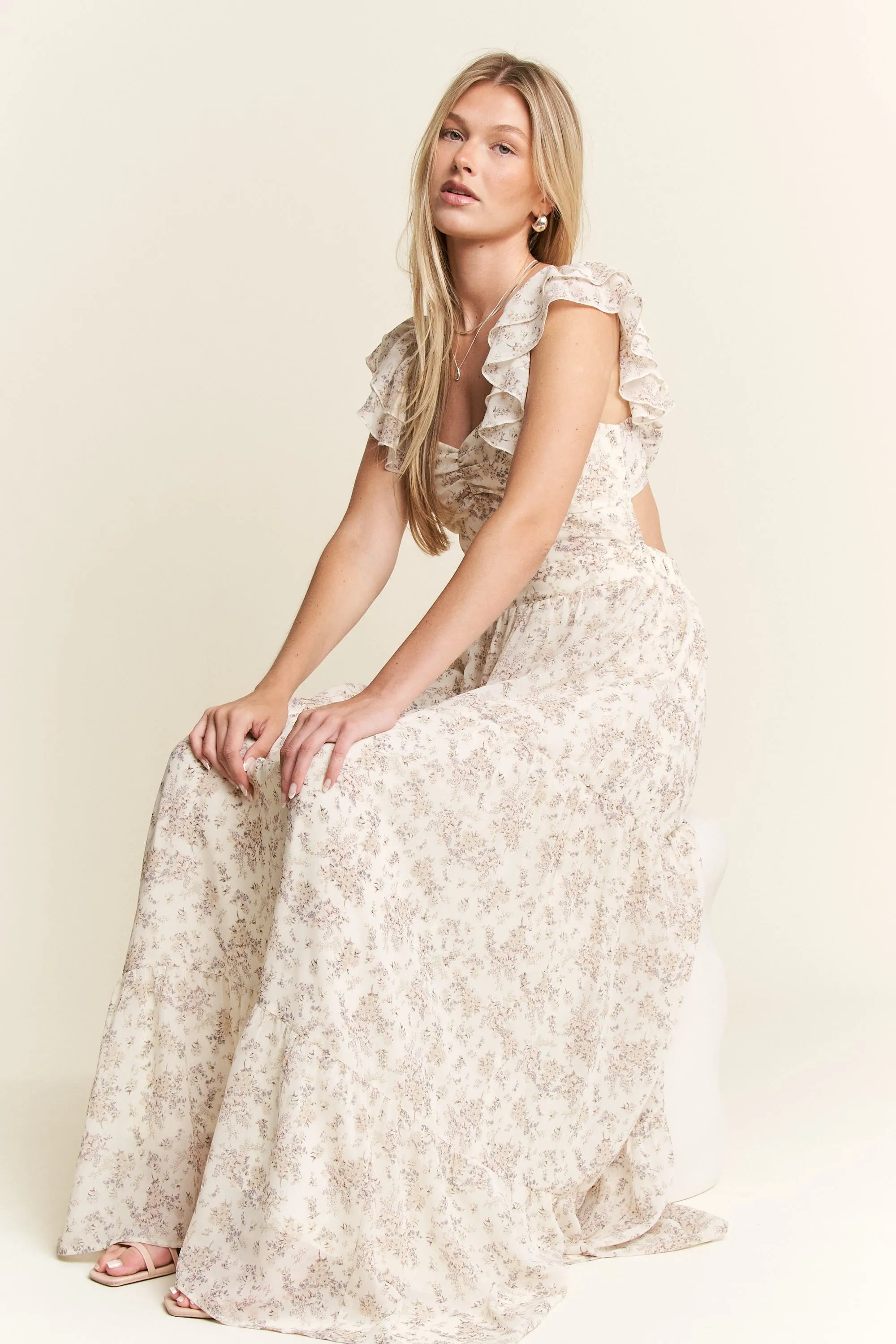 Jade By Jane Floral Ruffle Sleeve Tiered Maxi Dress Boho Romance Bloom Plus Size - NeoKira Unlimited