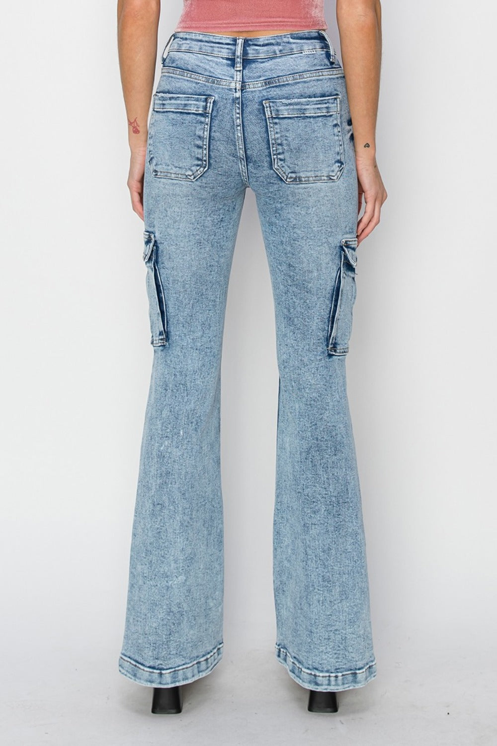 RISEN Full Size High Rise Cargo Flare Jeans - NeoKira Unlimited