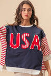 BiBi USA Letter Patchwork Contrast Short Sleeve T-Shirt T-Shirt Trendsi   