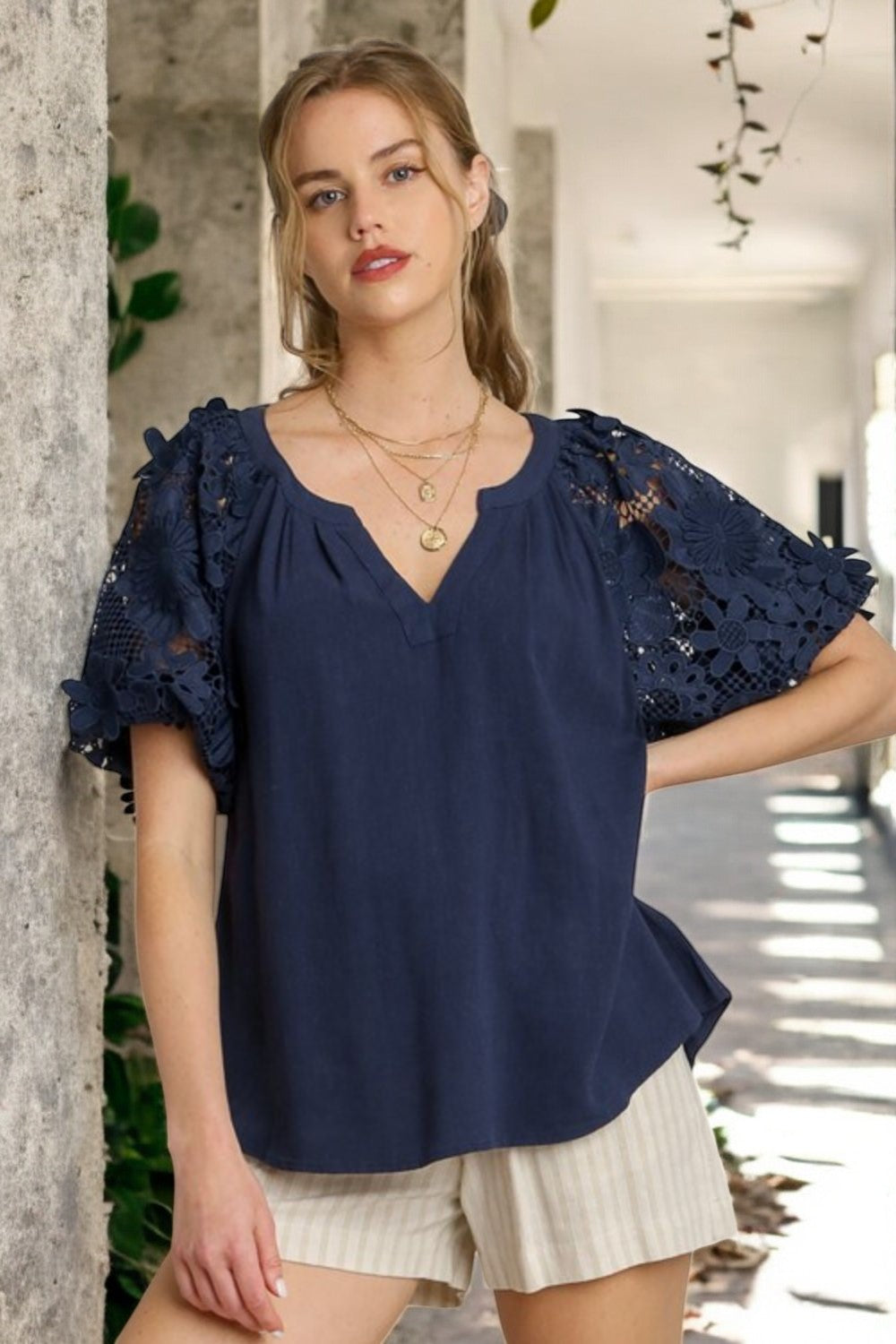 Umgee Full Size French Terry Boxy Cut Top with 3D Floral Sleeve Plus Size - NeoKira Unlimited