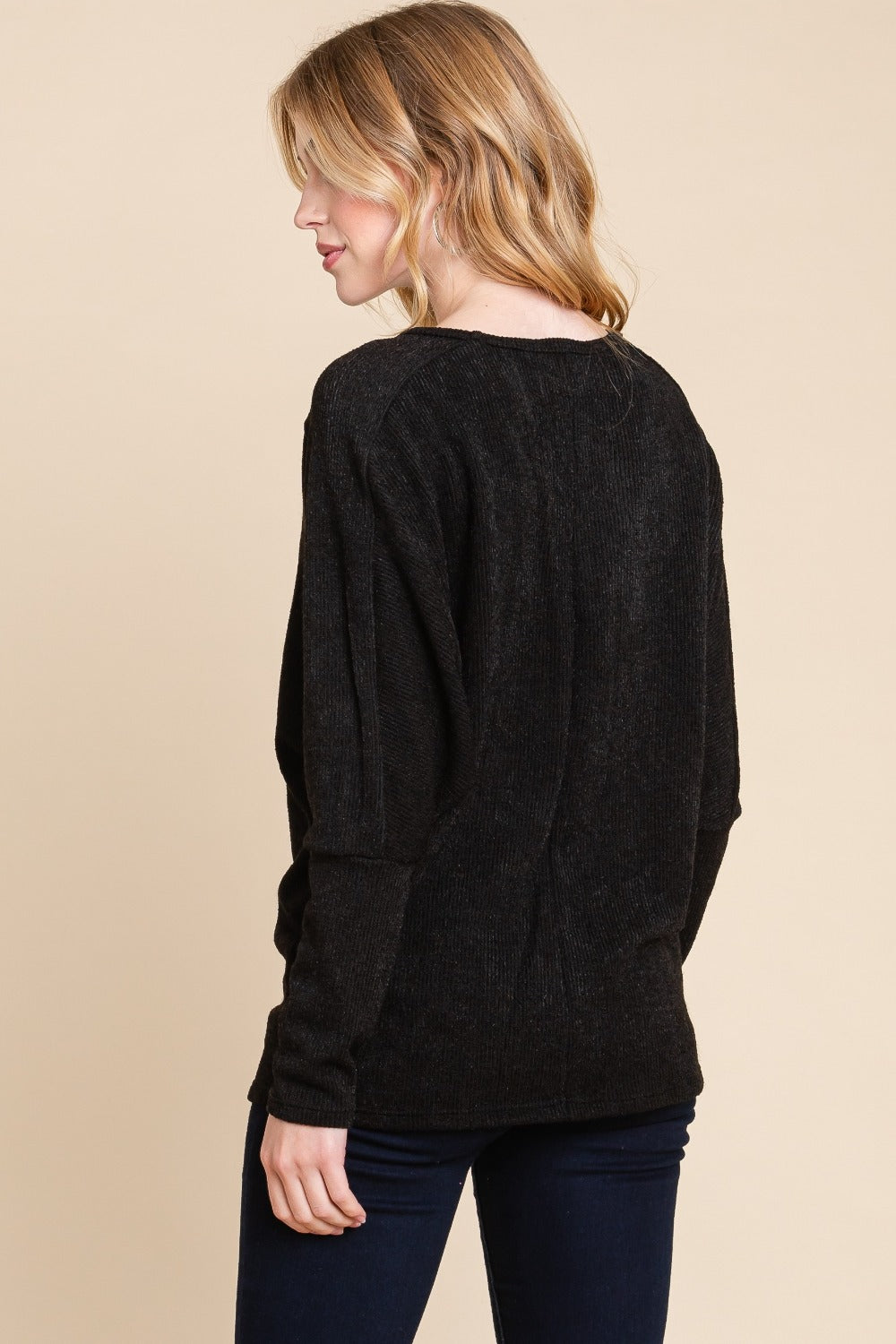 BOMBOM Drop Shoulder Long Sleeve Knit Top - NeoKira Unlimited