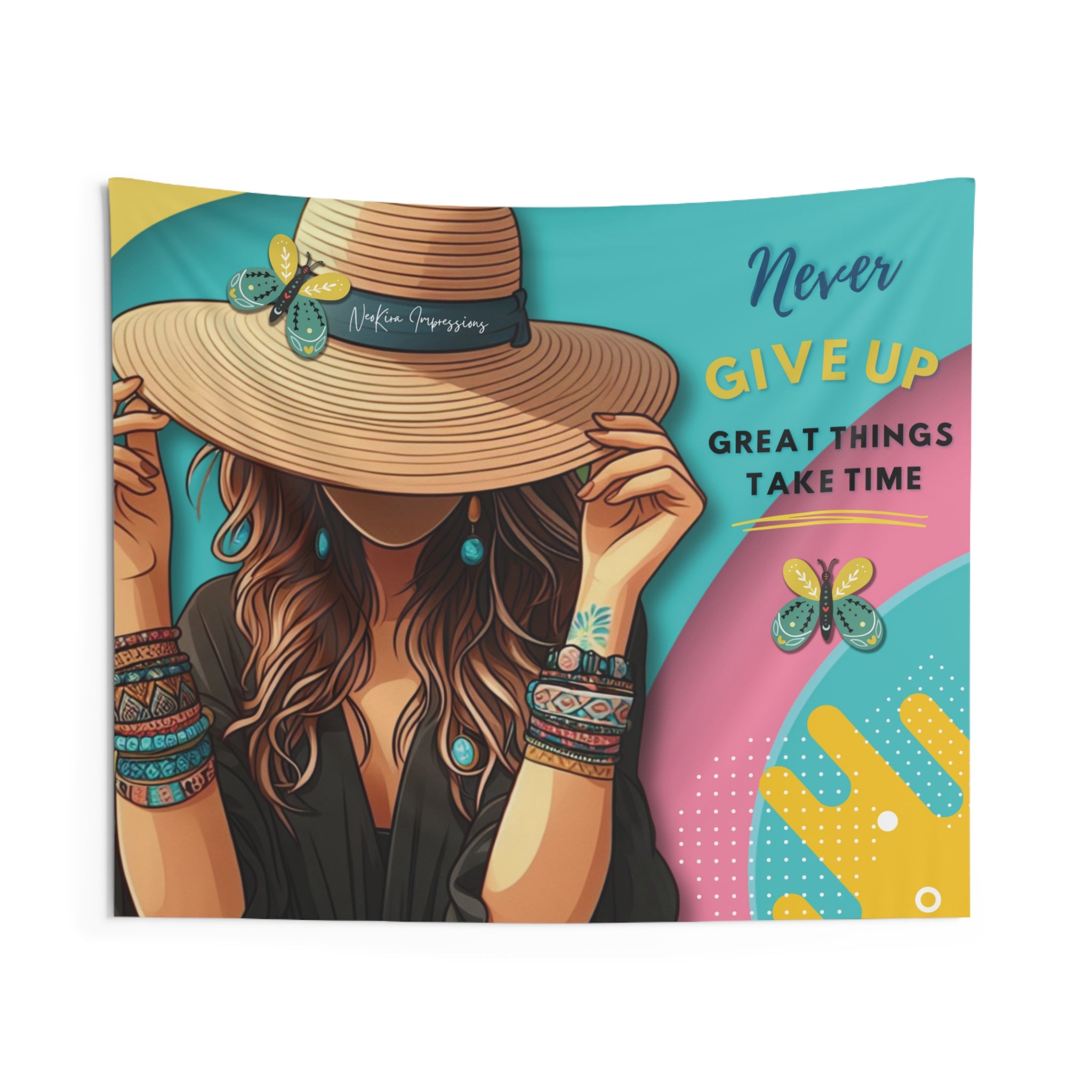 NEVER GIVE UP Indoor Wall Tapestries Wall Decor Printify 60