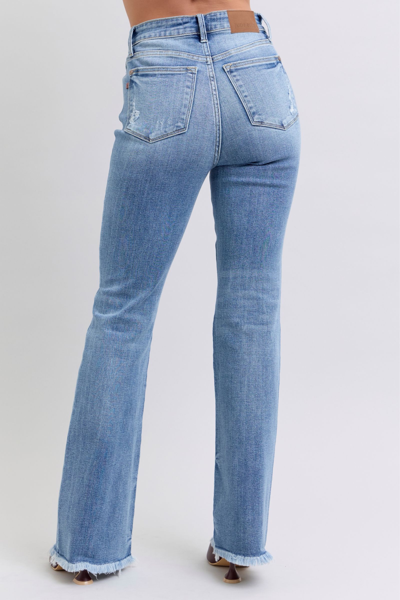 Judy Blue Full Size Raw Hem High Rise Bootcut Jeans - NeoKira Unlimited