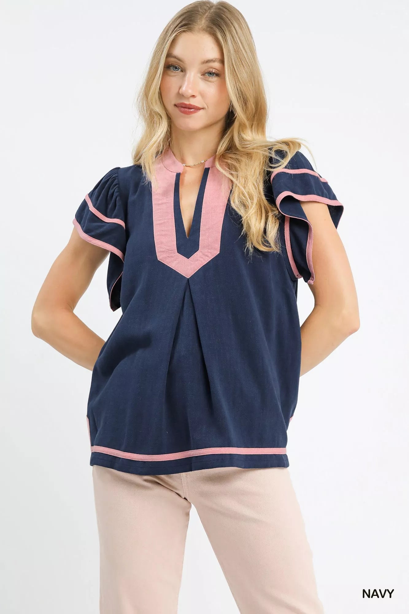 Umgee Linen Ruffle Sleeve Top - NeoKira Unlimited