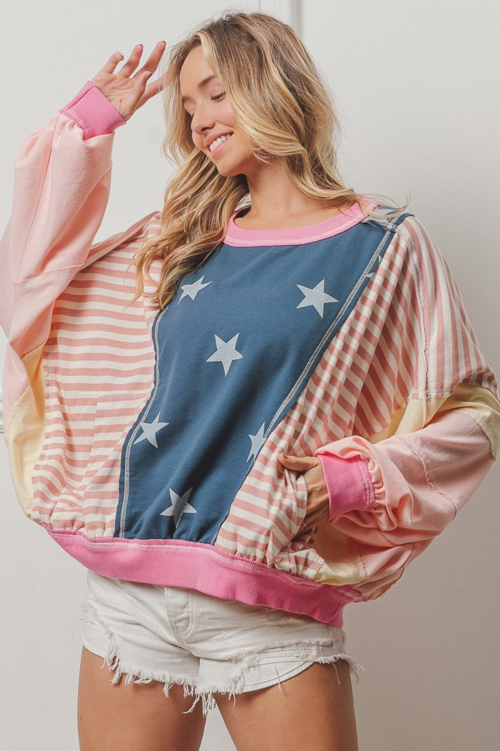 BiBi Stars and Stripes Round Neck Long Sleeve Top - NeoKira Unlimited