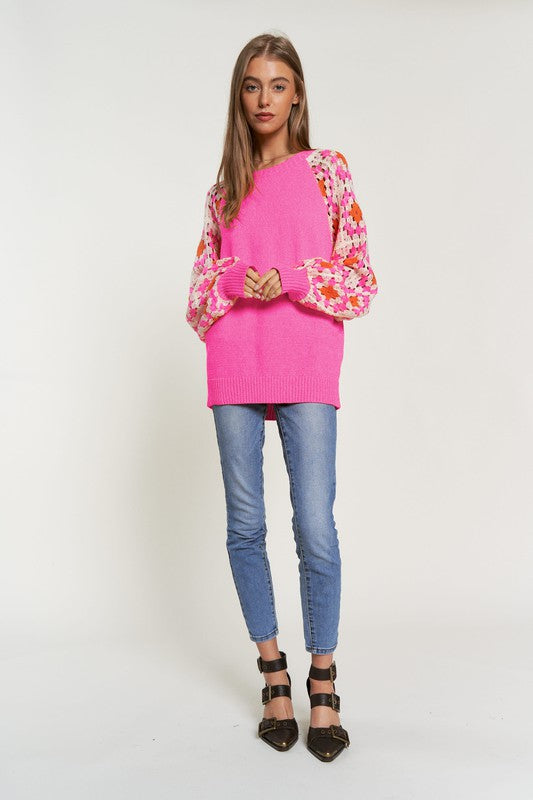 Davi & Dani Crochet Detailed Cozy Long Sleeve Knit Sweater Top - NeoKira Unlimited