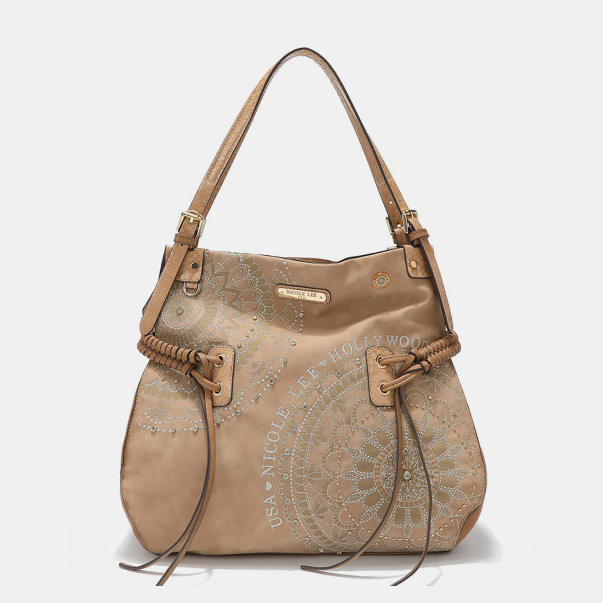 Nicole Lee USA Side Braided Tassel Inlaid Rhinestone Embroidery Hobo Bag Hobo Bag Trendsi Beige One Size 