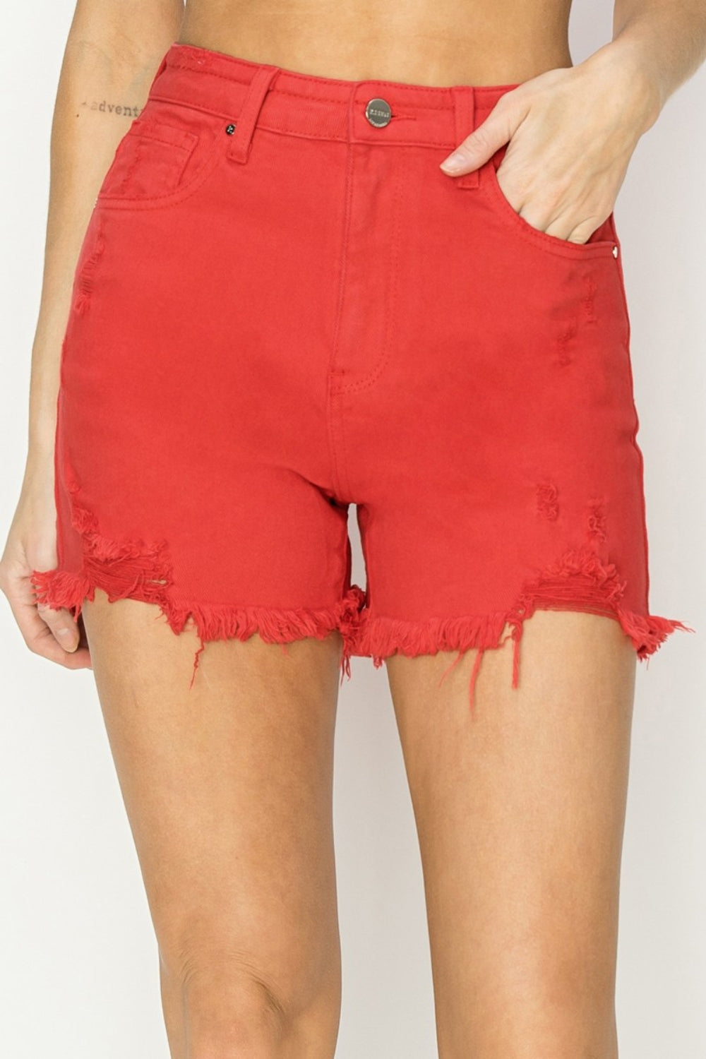 RISEN High Rise Distressed Denim Shorts Denim Shorts Trendsi   