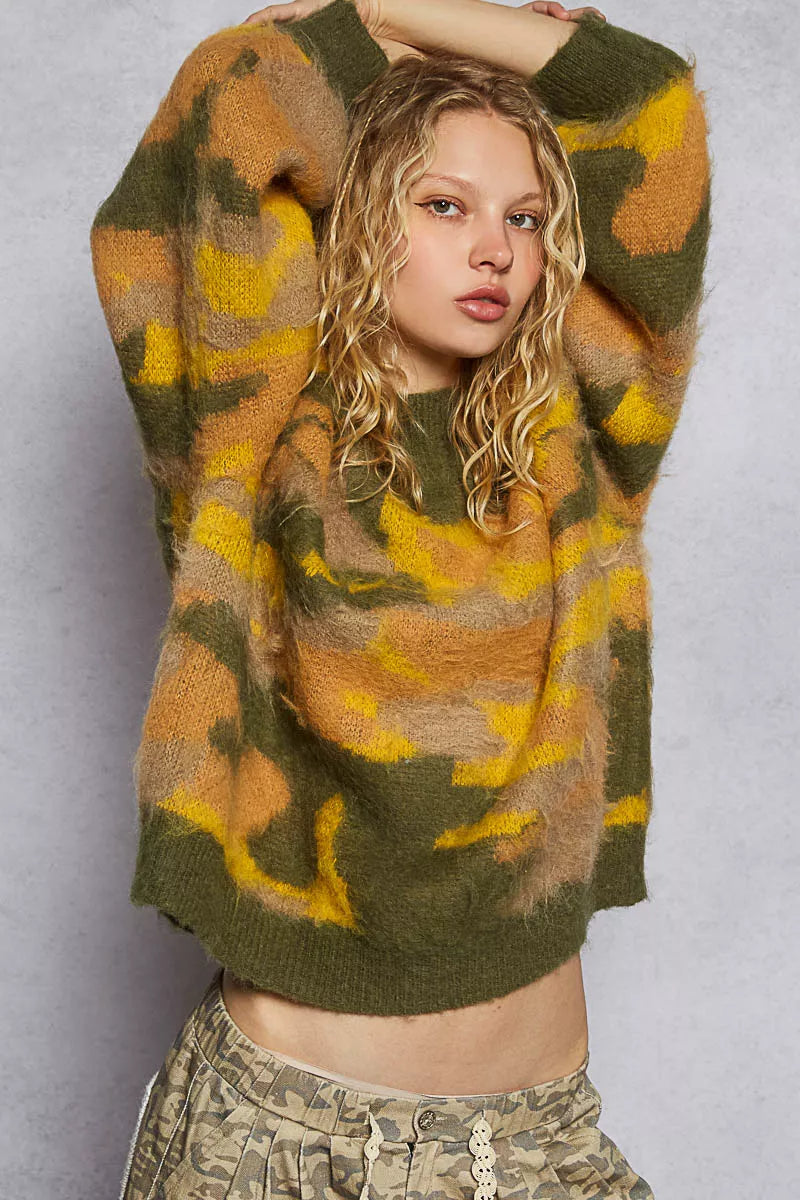 POL Mock Neck Abstract Colorblock Pattern Sweater Boho Street Style - NeoKira Unlimited