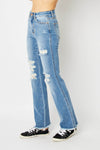 Judy Blue Full Size Distressed Raw Hem Bootcut Jeans Jeans Trendsi   