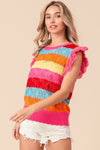 BiBi Pointelle Striped Ruffled Knit Top Top Trendsi   