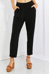 Zenana Pleated High Waist Pants with Side Pockets Pants Trendsi Black 2X 