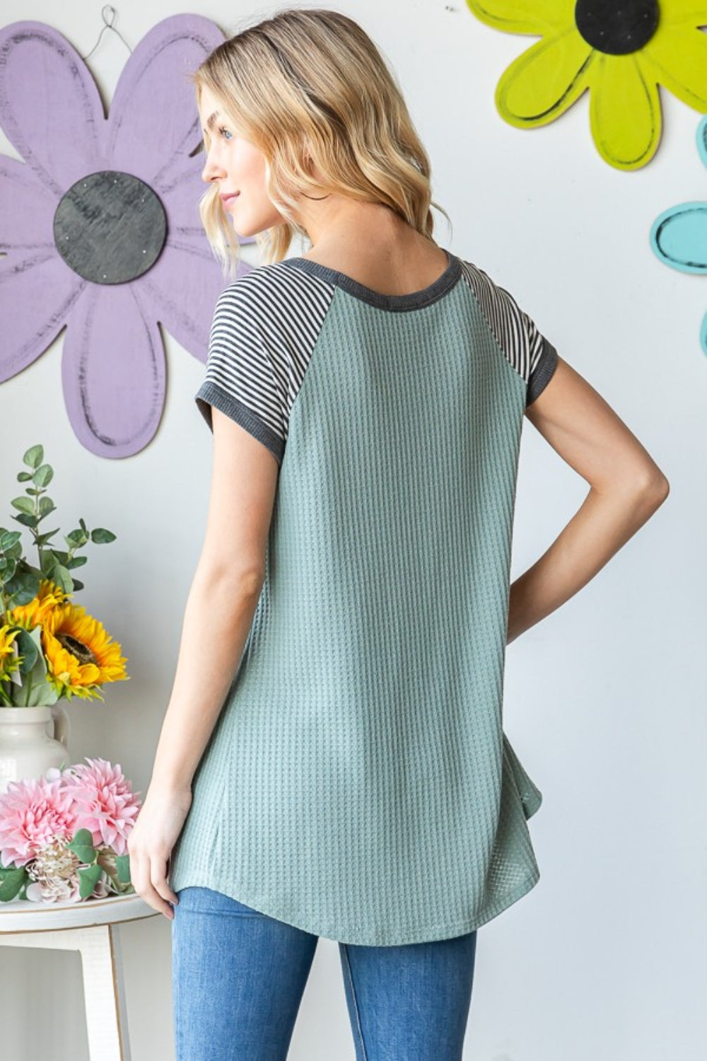 Heimish Full Size Striped Short Sleeve Waffle T-Shirt - NeoKira Unlimited