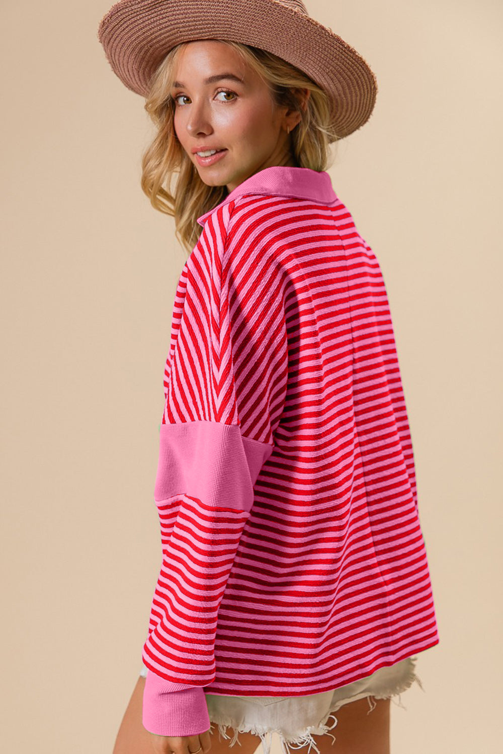 BiBi Striped Contrast Long Sleeve Knit Top Top Trendsi   