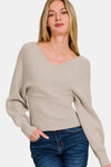 Zenana Cross Wrap Rib Long Sleeve Sweater Sweater Trendsi H Mocha S 