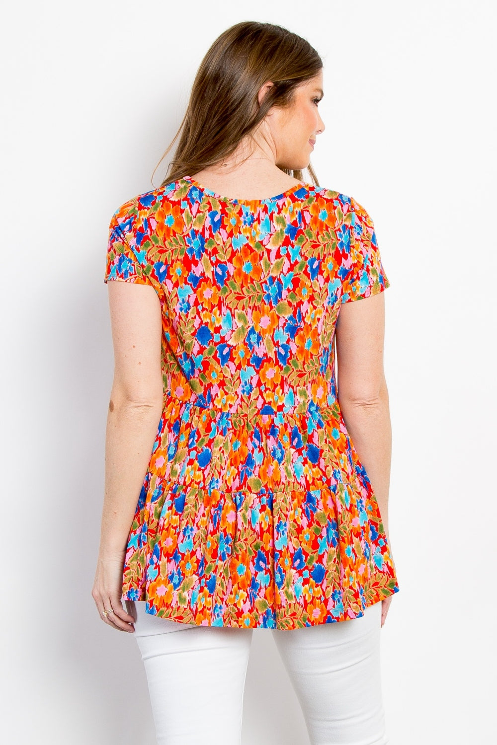 Be Stage Full Size Floral Short Sleeve Babydoll Top - NeoKira Unlimited