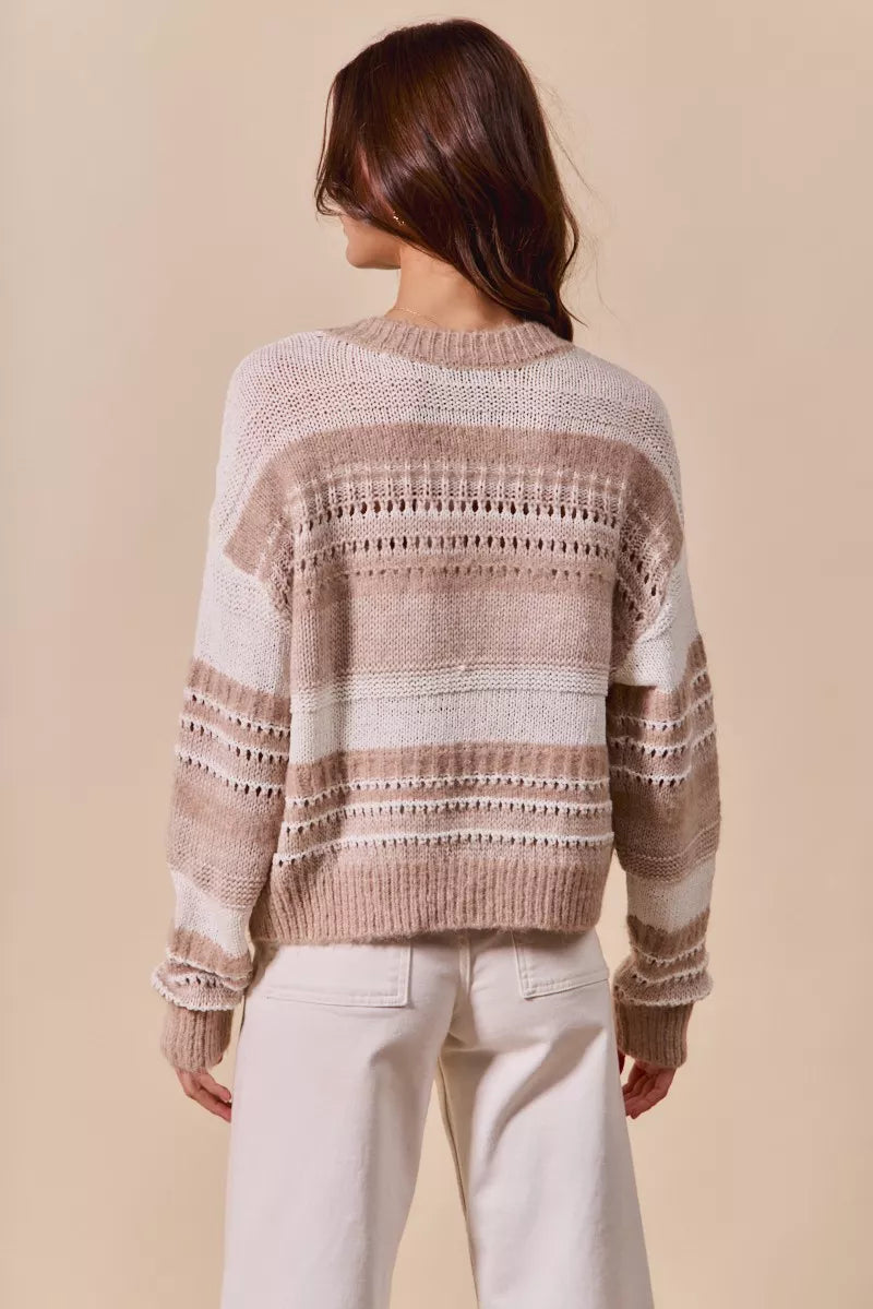 SO ME Variegated Stripe Textured Sweater Boho Cozy Style - NeoKira Unlimited