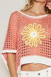 POL Hollow Out Flower Half Sleeve Knit Cover Up - NeoKira Unlimited