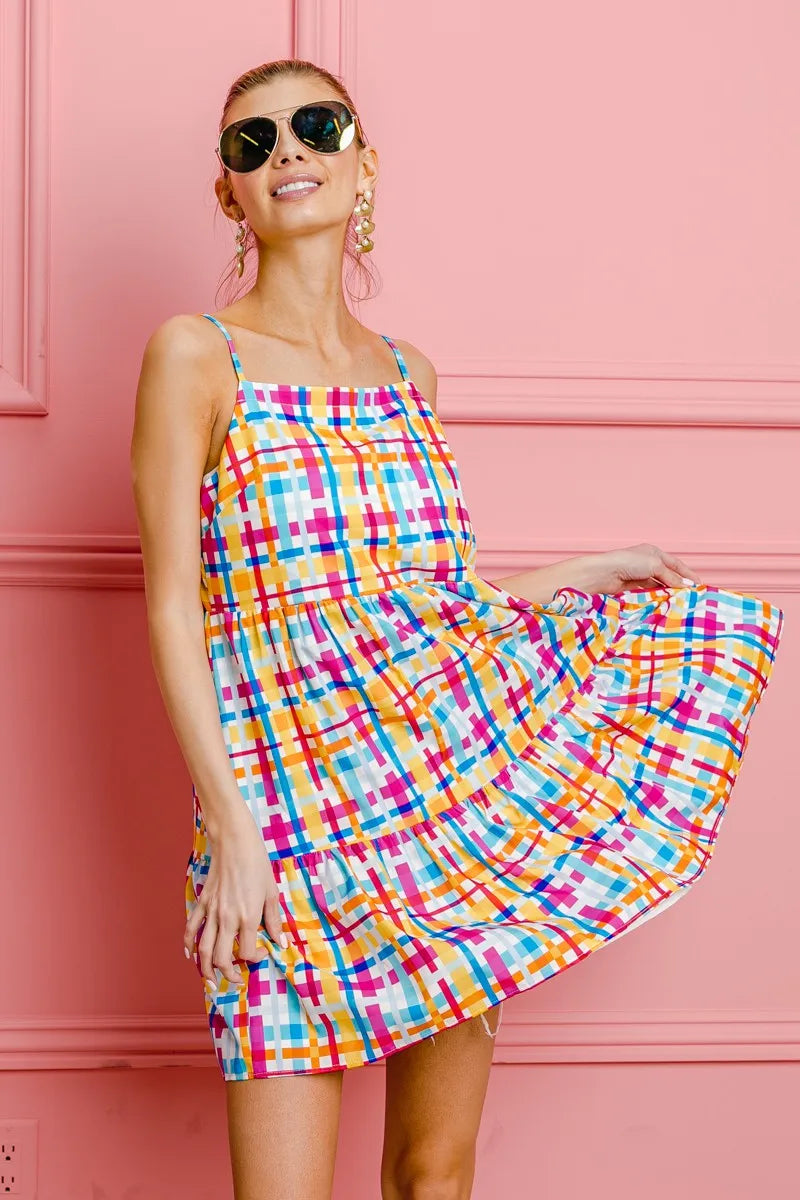 BiBi Multi Colors Plaid Sleeveless Sun Dress - NeoKira Unlimited