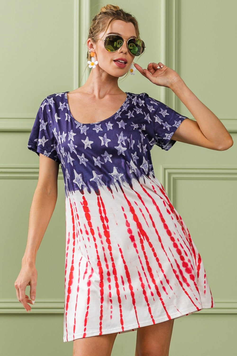 BiBi American Flag Theme Tee Dress Mini Dress Trendsi   