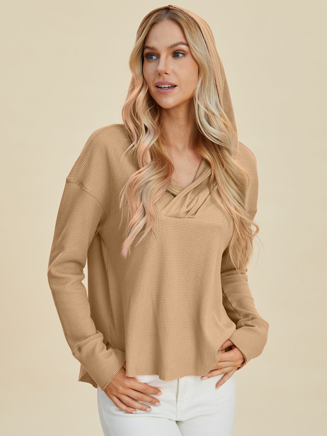 Double Take Full Size High-Low Dropped Shoulder Long Sleeve Hoodie - NeoKira Unlimited
