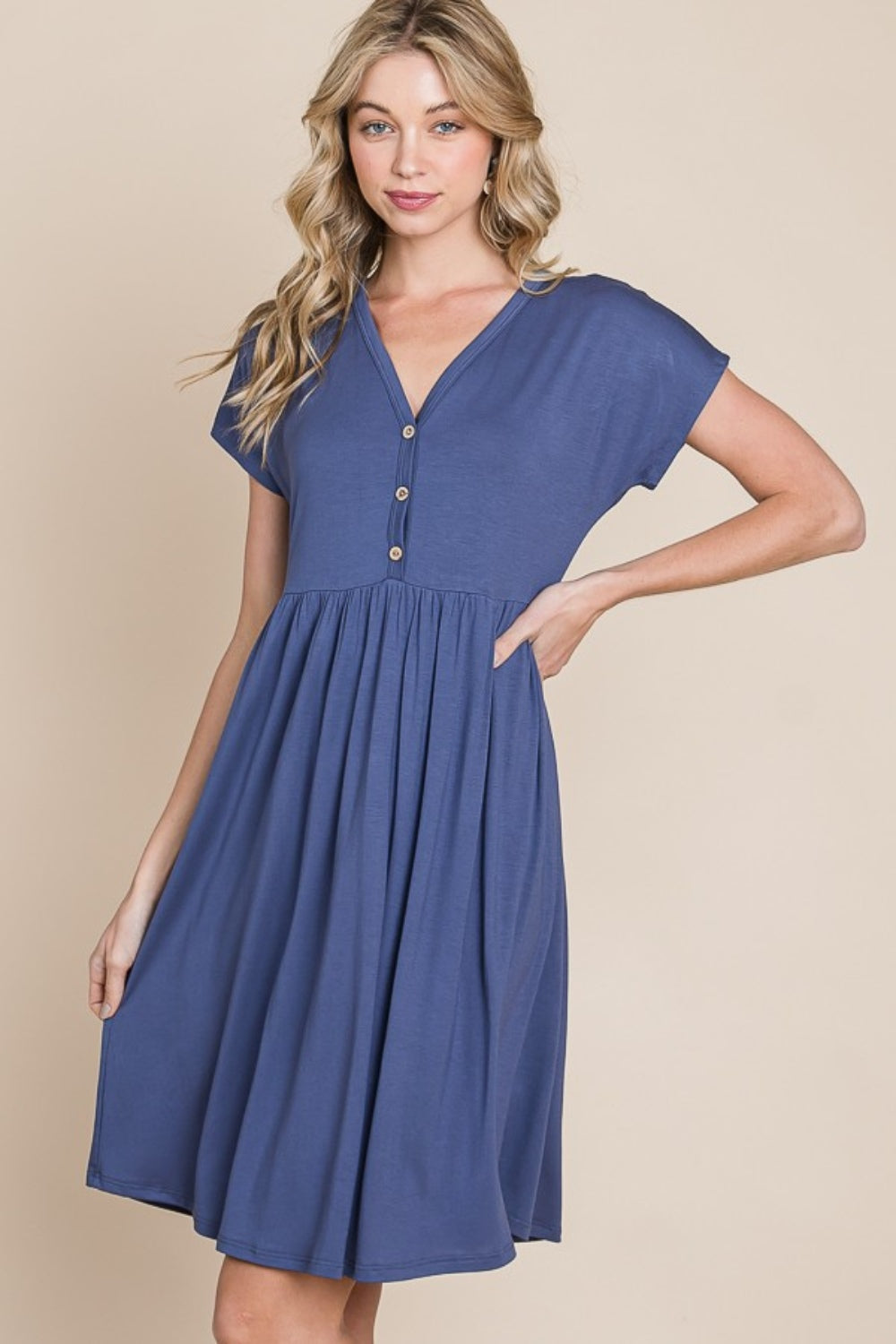 BOMBOM V-Neck Short Sleeve Dress Short Dress Trendsi   